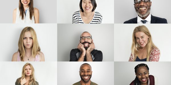 A studio portrait collage of diverse people